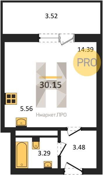 1—комн. квартира, 30.15 кв.м, 5/16 этаж