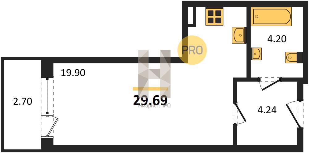 Квартира, 29.69 кв.м, 13/21 этаж