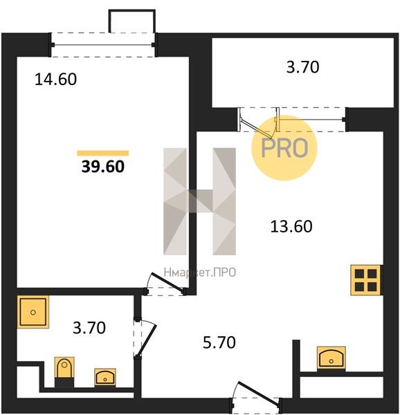 1—комн. квартира, 39.5 кв.м, 11/11 этаж