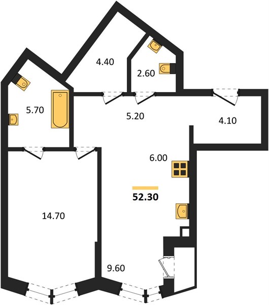 ЖК «Фордевинд» · 2-комнатная квартира · 52.3 м² · 6 этаж