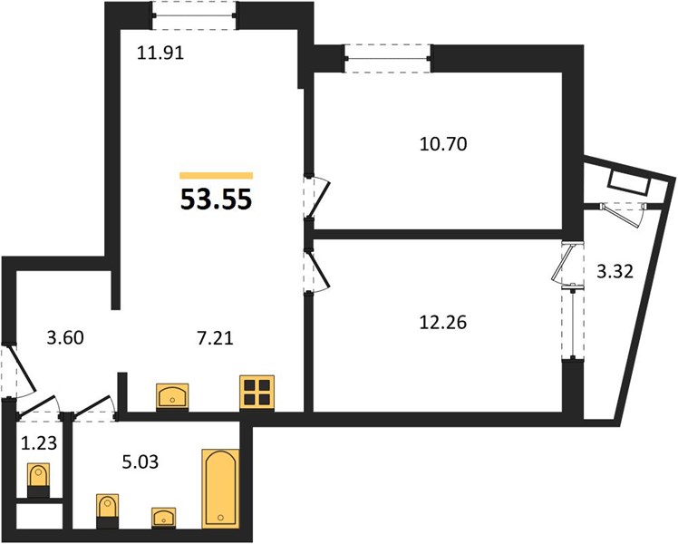 ЖК «Черниговская» · 2-комнатная квартира · 53.55 м² · 6 этаж