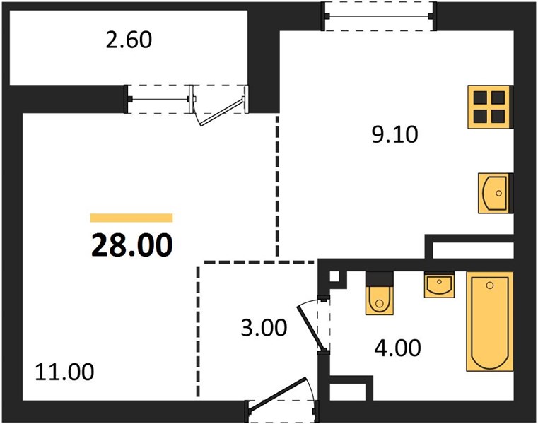 ЖК «Кузнечиха Город» · Студия · 28 м² · 11 этаж