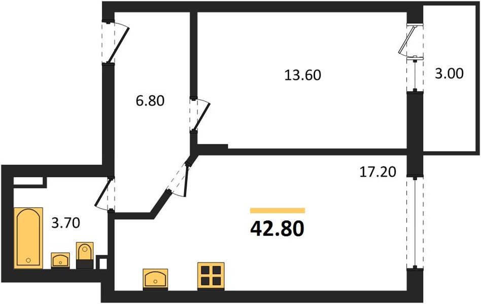 ЖК «Сормовский дуэт» · 1-комнатная квартира · 42.8 м² · 12 этаж