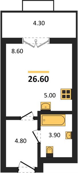 ЖК «Щелоковский» · Студия · 26.6 м² · 15 этаж