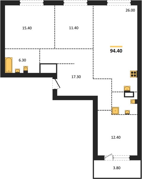 ЖК «Грандъ» · 3-комнатная квартира · 94.4 м² · 5 этаж
