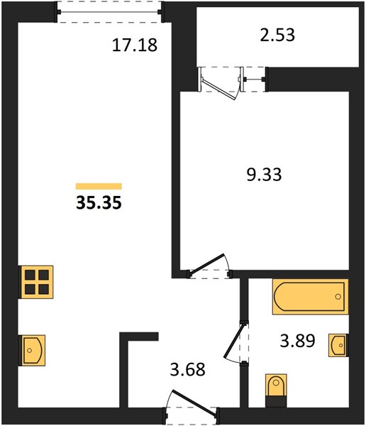 ЖК «Авторика» · 1-комнатная квартира · 35.35 м² · 10 этаж