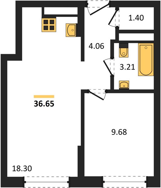ЖК «Новая-Львовская» · 1-комнатная квартира · 36.65 м² · 13 этаж