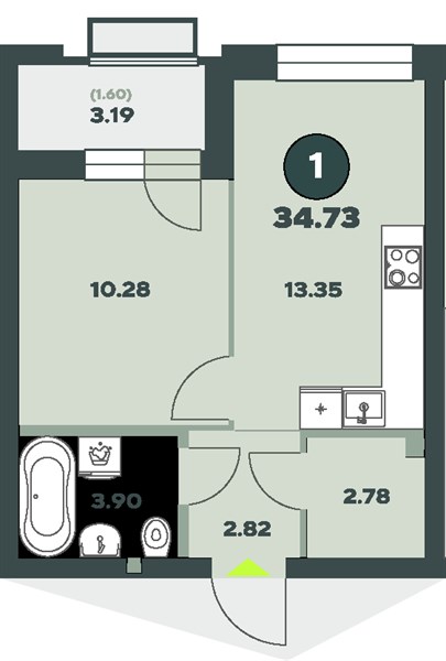 ЖК «Авторика» · 1-комнатная квартира · 34.73 м² · 4 этаж
