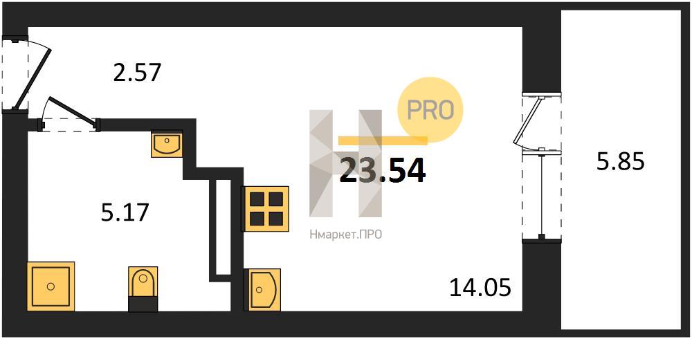 Квартира, 23.54 кв.м, 15/28 этаж