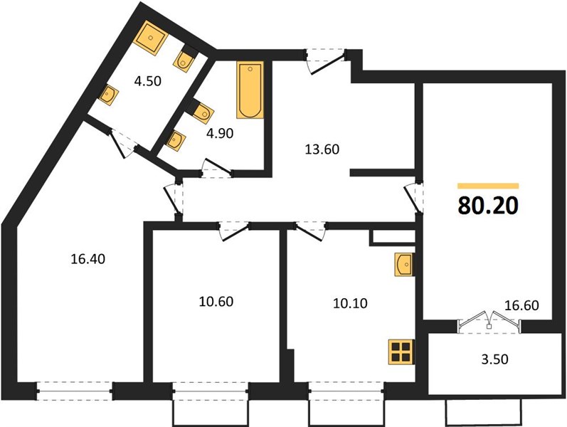 ЖК «Щелоковский» · 3-комнатная квартира · 80.2 м² · 21 этаж