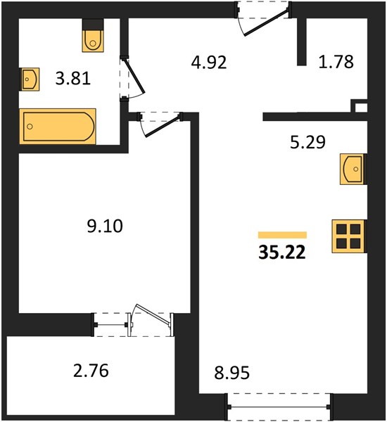 ЖК «Авторика» · 2-комнатная квартира · 35.22 м² · 11 этаж