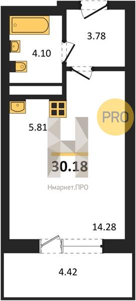 1—комн. квартира, 30.18 кв.м, 4/25 этаж