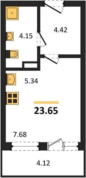 Квартира, 23.65 кв.м, 6/16 этаж