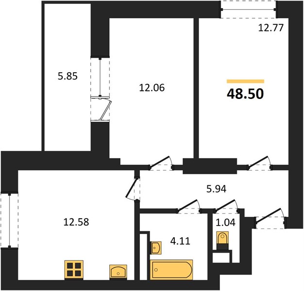 2—комн. квартира, 51.42 кв.м, 3/28 этаж