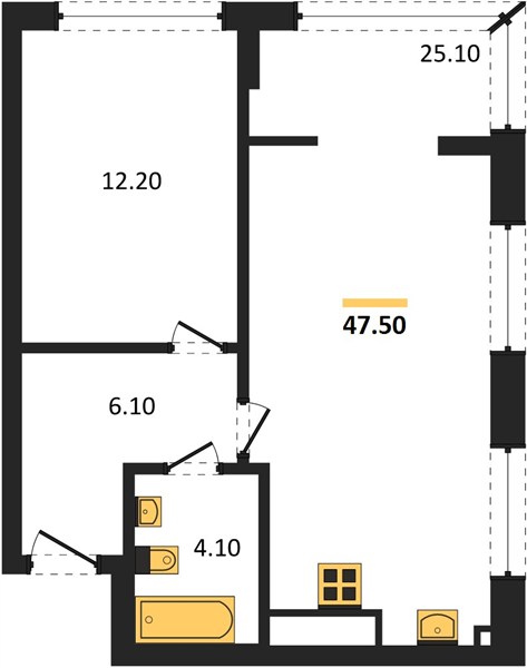 ЖК «Линдовский» · 1-комнатная квартира · 47.5 м² · 8 этаж