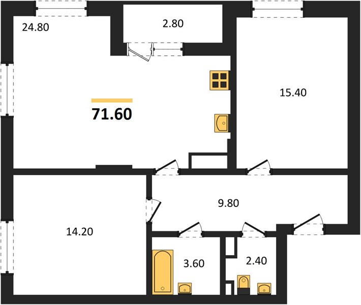 ЖК «Мои цветы» · 2-комнатная квартира · 71.6 м² · 7 этаж