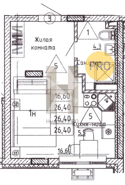 Квартира, 26.4 кв.м, 1/14 этаж