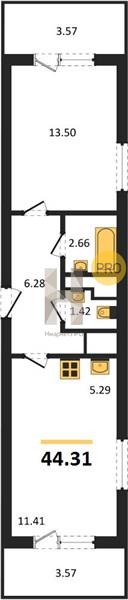 1—комн. квартира, 44.31 кв.м, 3/31 этаж