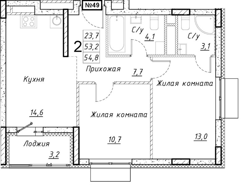 ЖК «Имбирь» · 2-комнатная квартира · 54.8 м² · 8 этаж