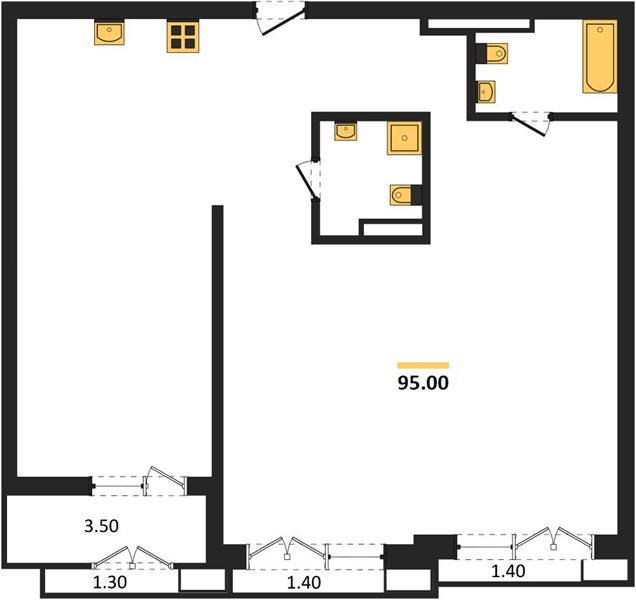 ЖК «Гермес» · 2-комнатная квартира · 95 м² · 5 этаж