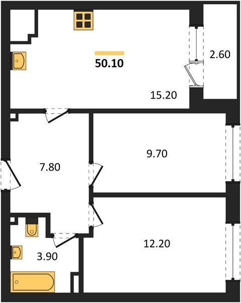 ЖК «Смородина» · 2-комнатная квартира · 50.1 м² · 3 этаж