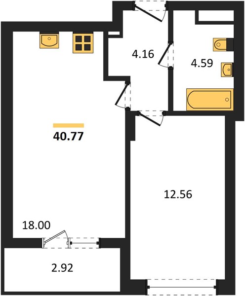 ЖК «Менделеев» · 1-комнатная квартира · 40.77 м² · 15 этаж
