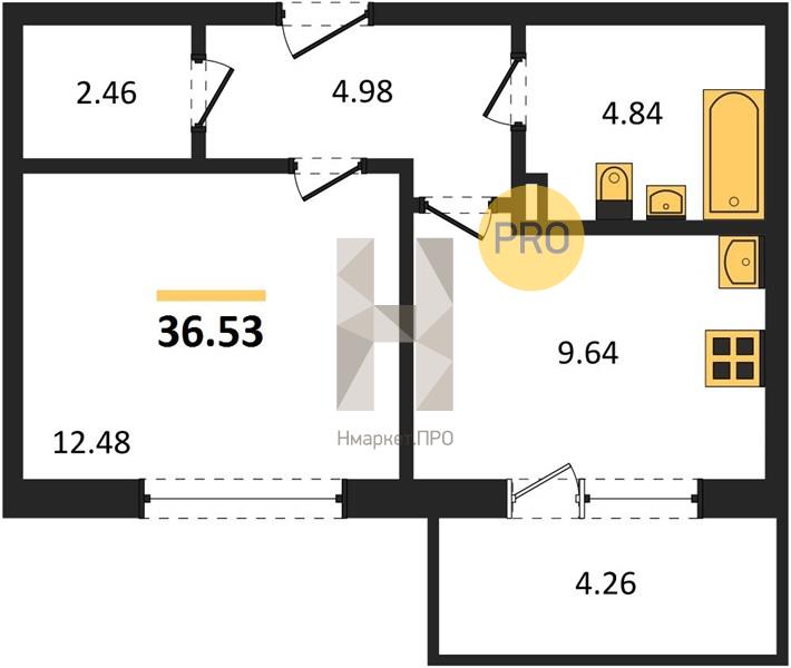 1—комн. квартира, 36.53 кв.м, 11/24 этаж