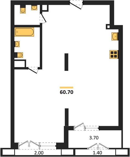 ЖК «Гермес» · 1-комнатная квартира · 60.7 м² · 5 этаж