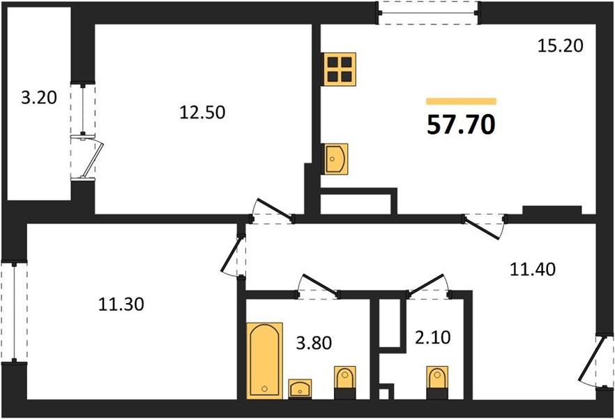 ЖК «Кузнечиха Город» · 2-комнатная квартира · 57.7 м² · 24 этаж