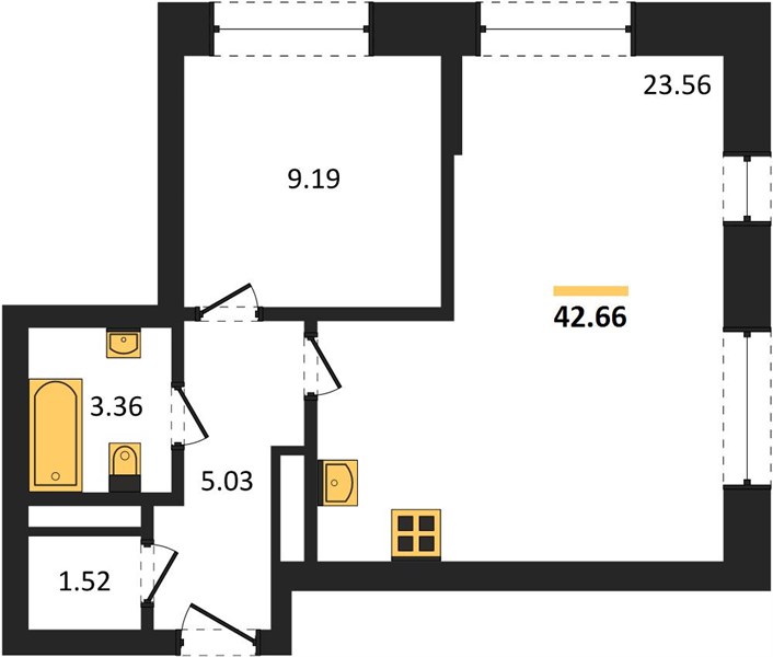 ЖК «Новая-Львовская» · 1-комнатная квартира · 42.66 м² · 8 этаж