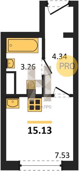Квартира, 15.13 кв.м, 15/15 этаж