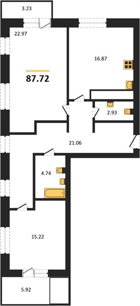 2—комн. квартира, 87.72 кв.м, 7/9 этаж