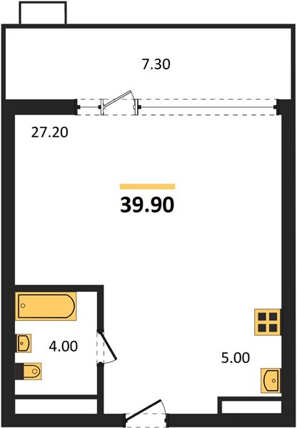 1—комн. квартира, 39.9 кв.м, 8/15 этаж