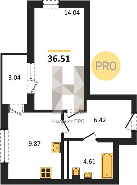 1—комн. квартира, 36.51 кв.м, 11/19 этаж