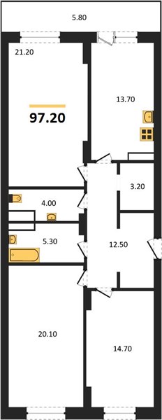 3—комн. квартира, 97.2 кв.м, 14/25 этаж