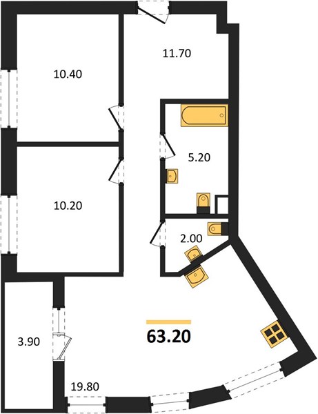 ЖК «Щелоковский» · 2-комнатная квартира · 63.2 м² · 2 этаж