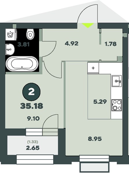 ЖК «Авторика» · 2-комнатная квартира · 35.18 м² · 5 этаж