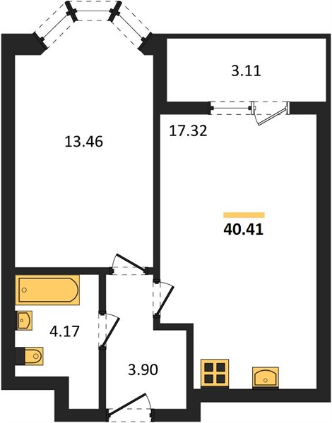 ЖК «Менделеев» · 1-комнатная квартира · 40.41 м² · 12 этаж