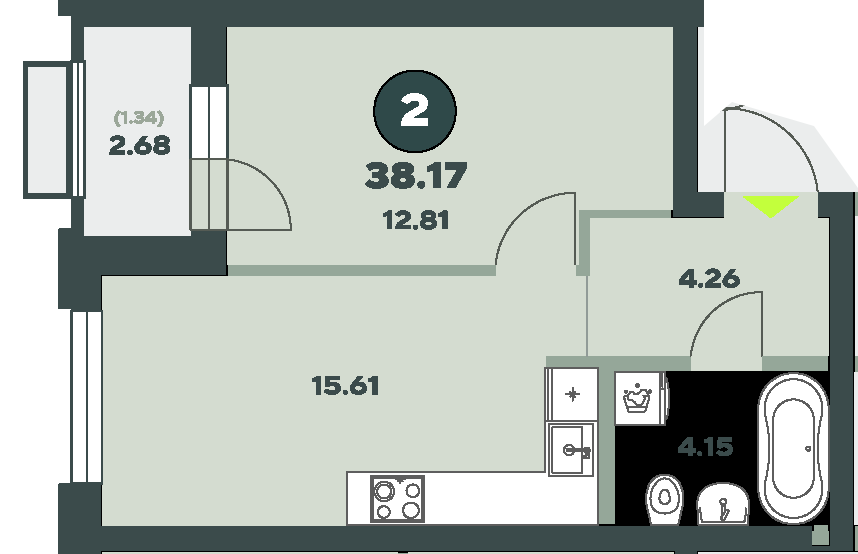 ЖК «Авторика» · 1-комнатная квартира · 38.17 м² · 4 этаж