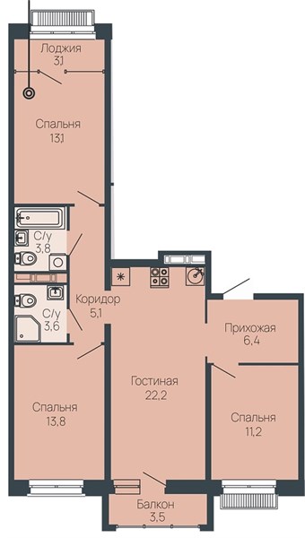 ЖК «Клубный дом Резиденция» · 3-комнатная квартира · 79 м² · 10 этаж