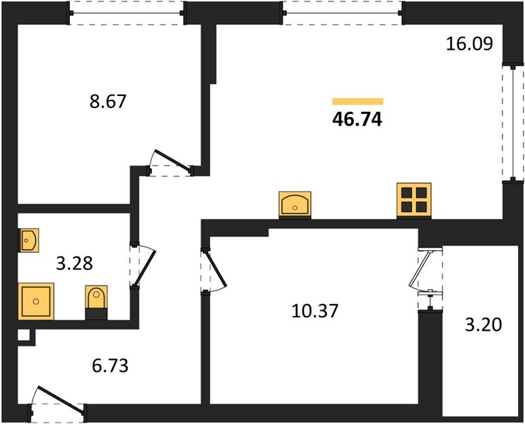 ЖК «Авторика» · 2-комнатная квартира · 46.74 м² · 18 этаж