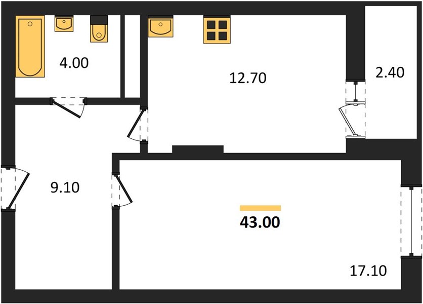 ЖК «Тетра» · 1-комнатная квартира · 43 м² · 16 этаж
