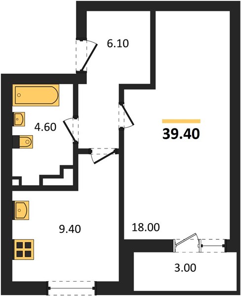 ЖК «Кузнечиха Город» · 1-комнатная квартира · 39.4 м² · 7 этаж