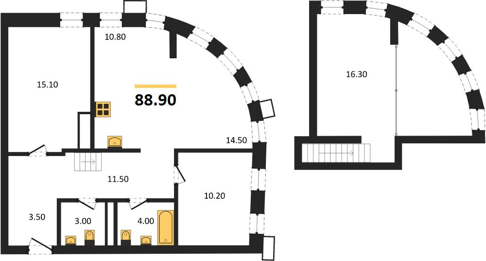 ЖК «N1» · 2-комнатная квартира · 88.9 м² · 25 этаж