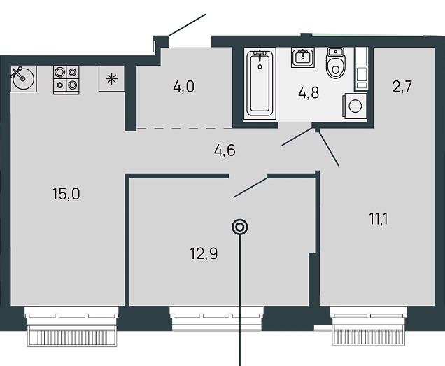 ЖК «Клубный дом Резиденция» · 2-комнатная квартира · 55.1 м² · 3 этаж
