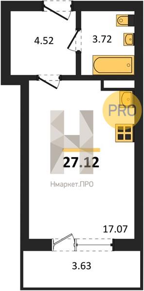 Квартира, 27.12 кв.м, 10/18 этаж