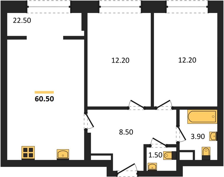 ЖК «Линдовский» · 2-комнатная квартира · 60.5 м² · 19 этаж