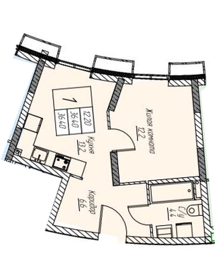 ЖК «Доминант» · 1-комнатная квартира · 36.4 м² · 2 этаж