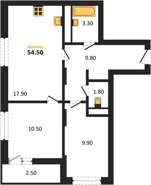 ЖК «Кузнечиха Город» · 2-комнатная квартира · 54.5 м² · 17 этаж
