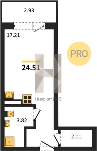1—комн. квартира, 24.51 кв.м, 10/24 этаж